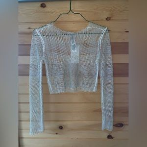 Zara white and green mesh crop top.